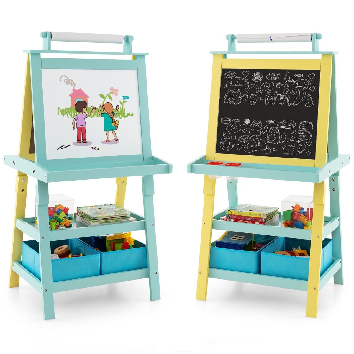 Chevalet pour enfants 3 en 1 59 x 50 x 117 cm avec étagères de rangement design ludique en MDF jaune 20_0011436
