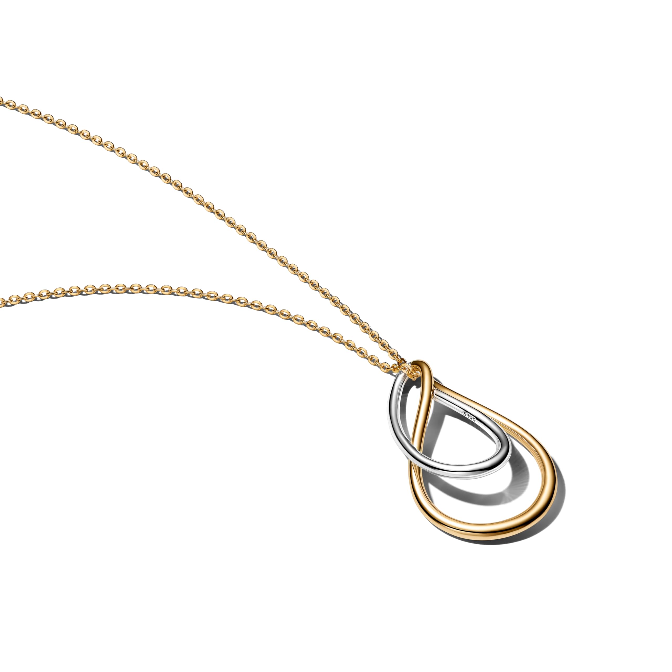 PANDORA Essence Bicolor Doppel-Anhänger Halskette mit Sterling-Silber und 14k vergoldeter Metalllegierung und Zirkonia, Größe 50cm, 364668C00-50