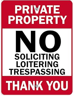 Aluminum Vertical Metal Sign Multiple Sizes Private Property No Soliciting Loitering Trespassing Thank You Red With Border Weatherproof Street 12x18Inches