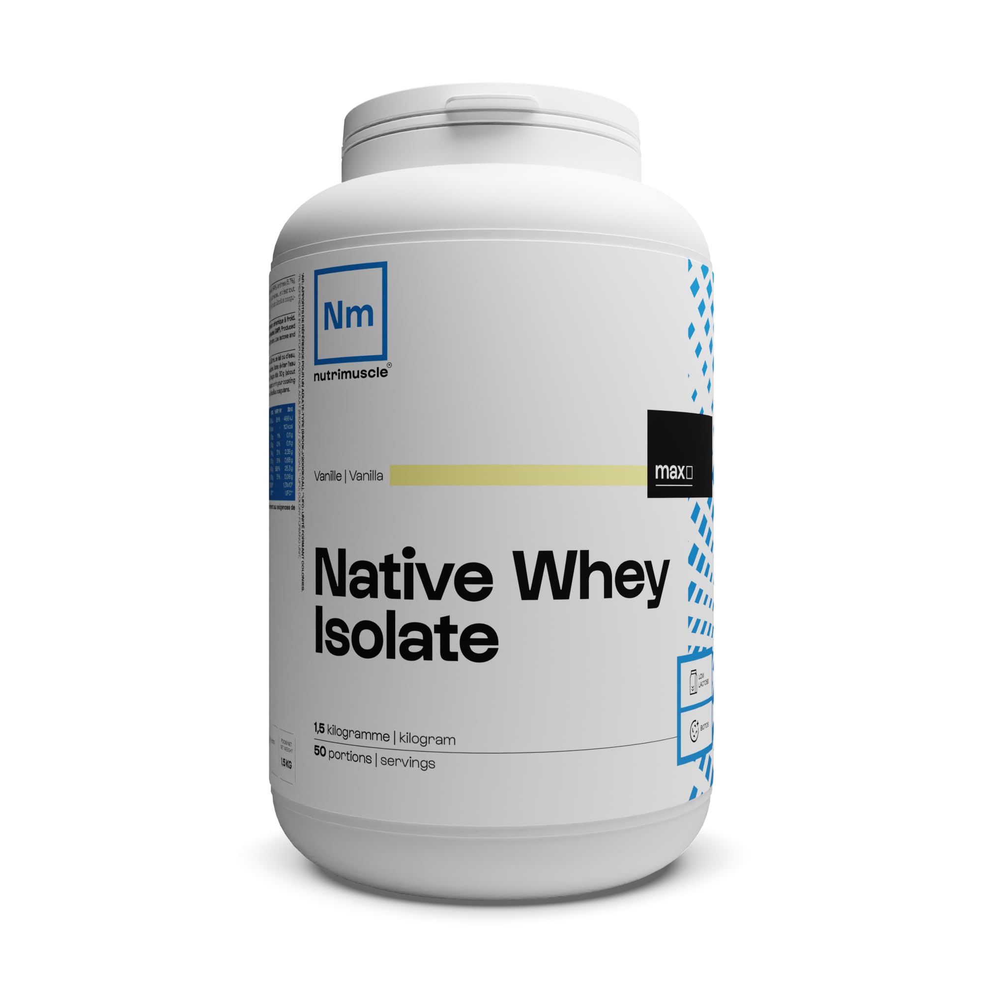 Aislado de Whey Nativo 100% Puro | Proteína de Suero en Polvo extraproteinada (90%) • Leche francesa • Creación muscular • Musculación/Fitness | Nutrimuscle | Aroma Natural Vainilla - 1,5 kg