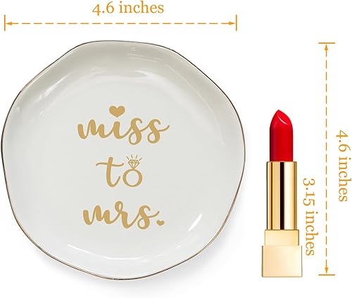 Miniatura 5 de HOME SMILE Miss to Mrs - Plato para anillos Regalos de novia, regalos de despedida de soltera Cerámica blanca