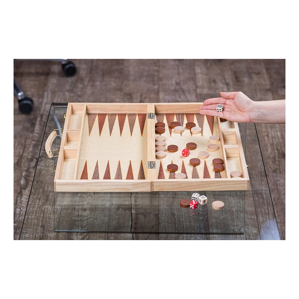 SQUARE - Backgammon z drewna 447 - Intarsja - Walizka z uchwytem
