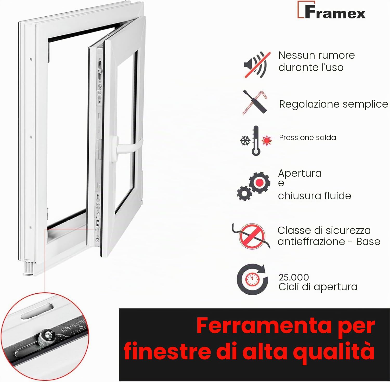 Finestra Seminterrata Piccola in PVC Bianco, Larghezza x Altezza 100 x 50 cm (1000 x 500 mm), Doppi Vetri (32 mm), Anta-Ribalta, Girevole DIN Sinistra – Premium