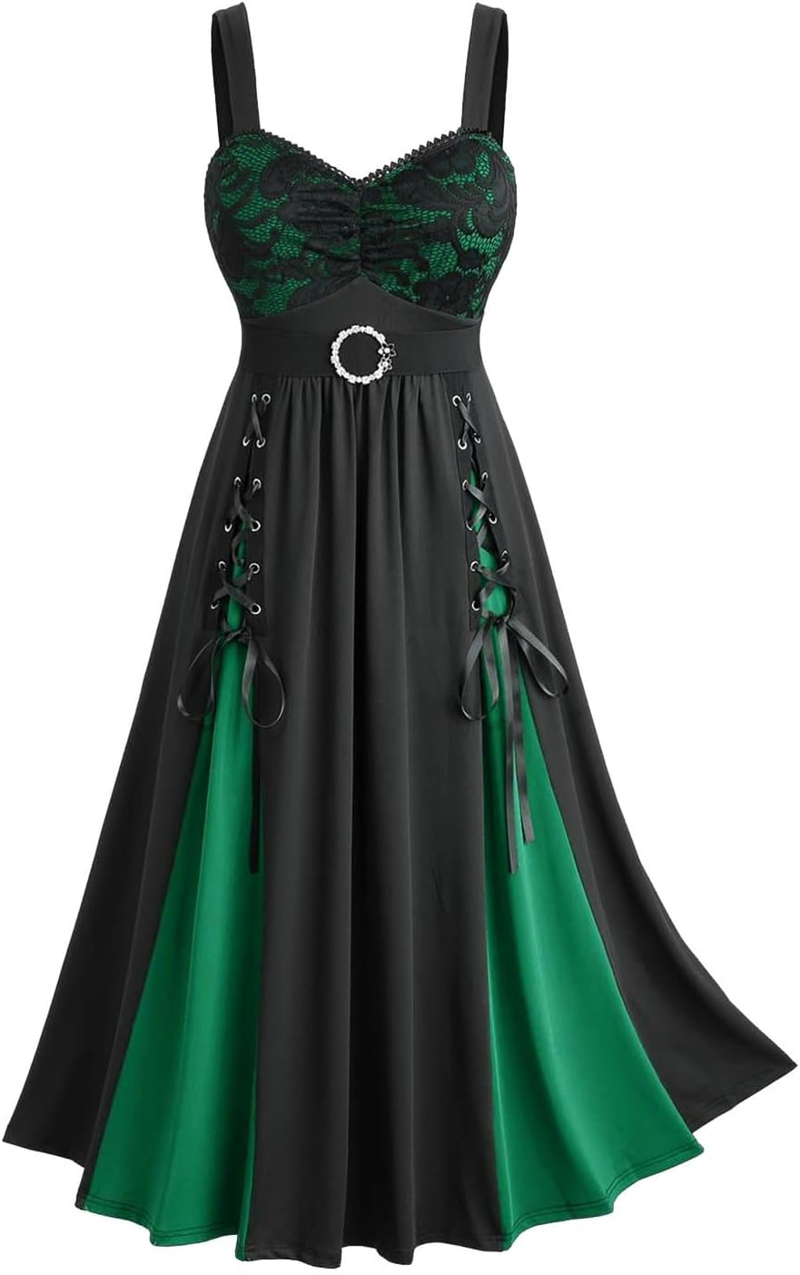Gothic Renaissance Dress for Women Halloween Costume 2025 Sleeveless Medieval Victorian Steampunk Dress