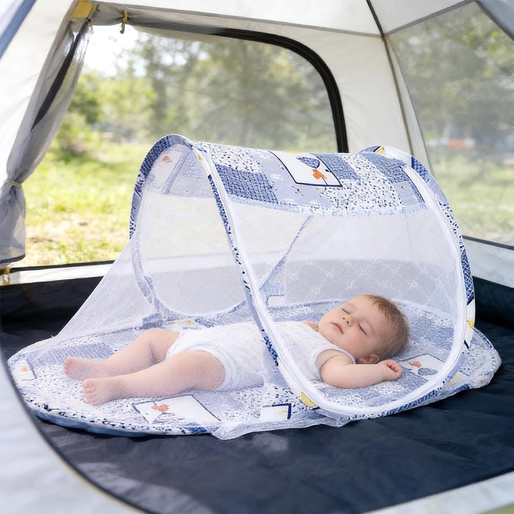 Zanzariere per Culla, Zanzariera Lettino Bebè Pieghevole Tenda Anti Zanzare per Culla da Viaggio Portatile Zanzariera Pieghevole Tenda da Viaggio per Famiglia Viaggi All'Aperto( 108 x 60 x 38cm)(Blu)