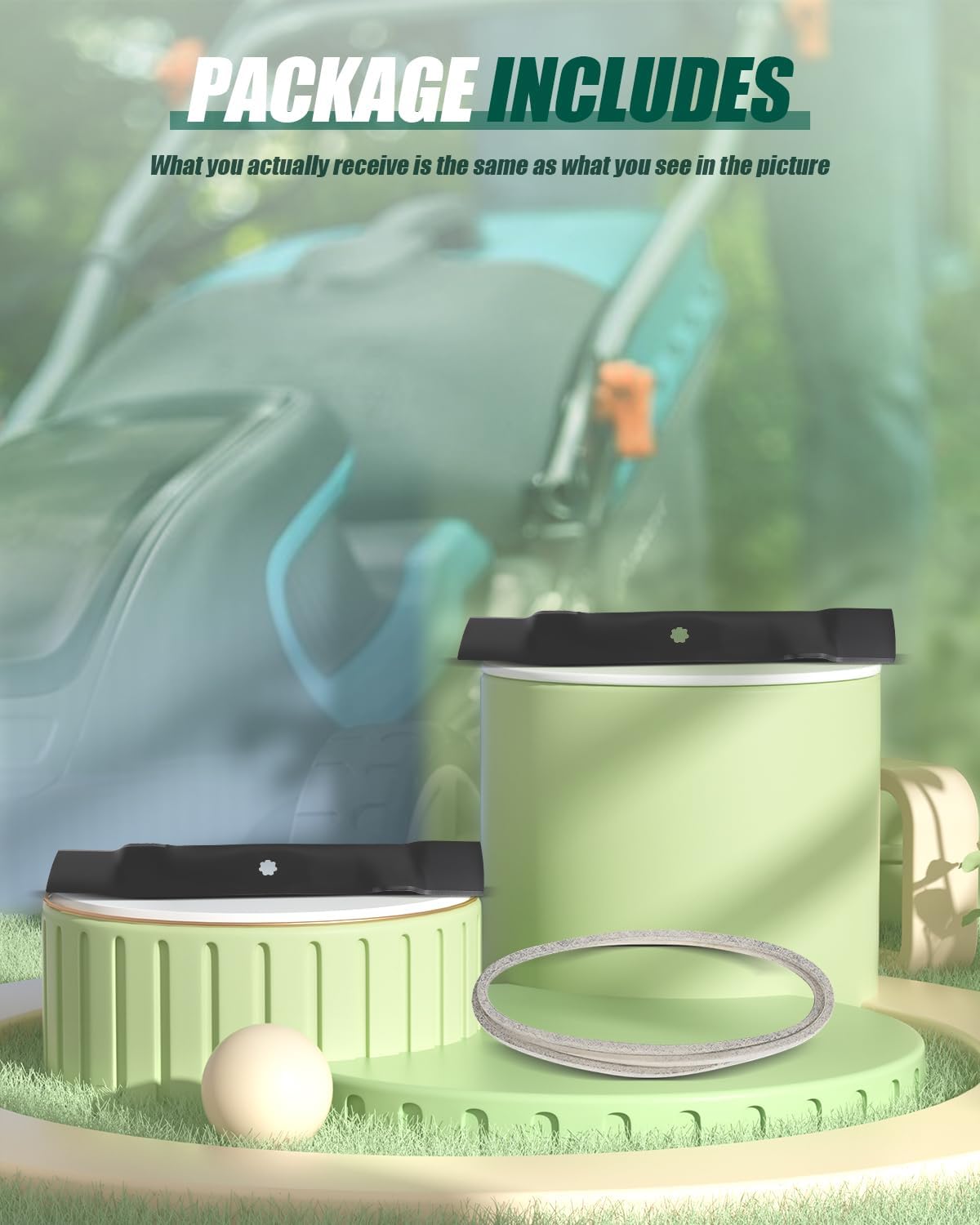 Deck Blade Belt Kit for John Deere D105 D110 E100 E110 E130 LA100 LA135 LA105 LA125 X105 GX22151 GY20570 GY20850 GX20072 42 Inch Deck Rebuild Kit 1 Belt 2 Mower Blades