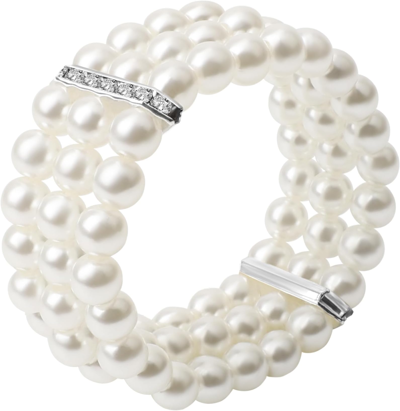 Ladies Faux Pearls Accent Off White Stretch Wrist Bracelet Jewelry (Pearl style3)