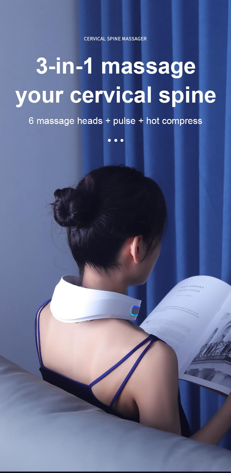 Masseur Cervical, Masseur électrique Portable à 6 têtes avec Thérapie Thermique à 42°C, Fonction Vocale Intelligente, Convient à la Maison et au Bureau