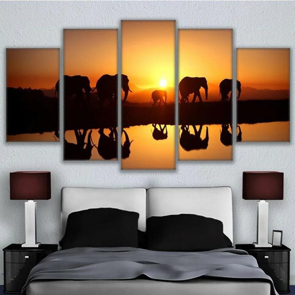 Tableau decoration murale pour salon chambre maison motif éléphant d'Afrique serein