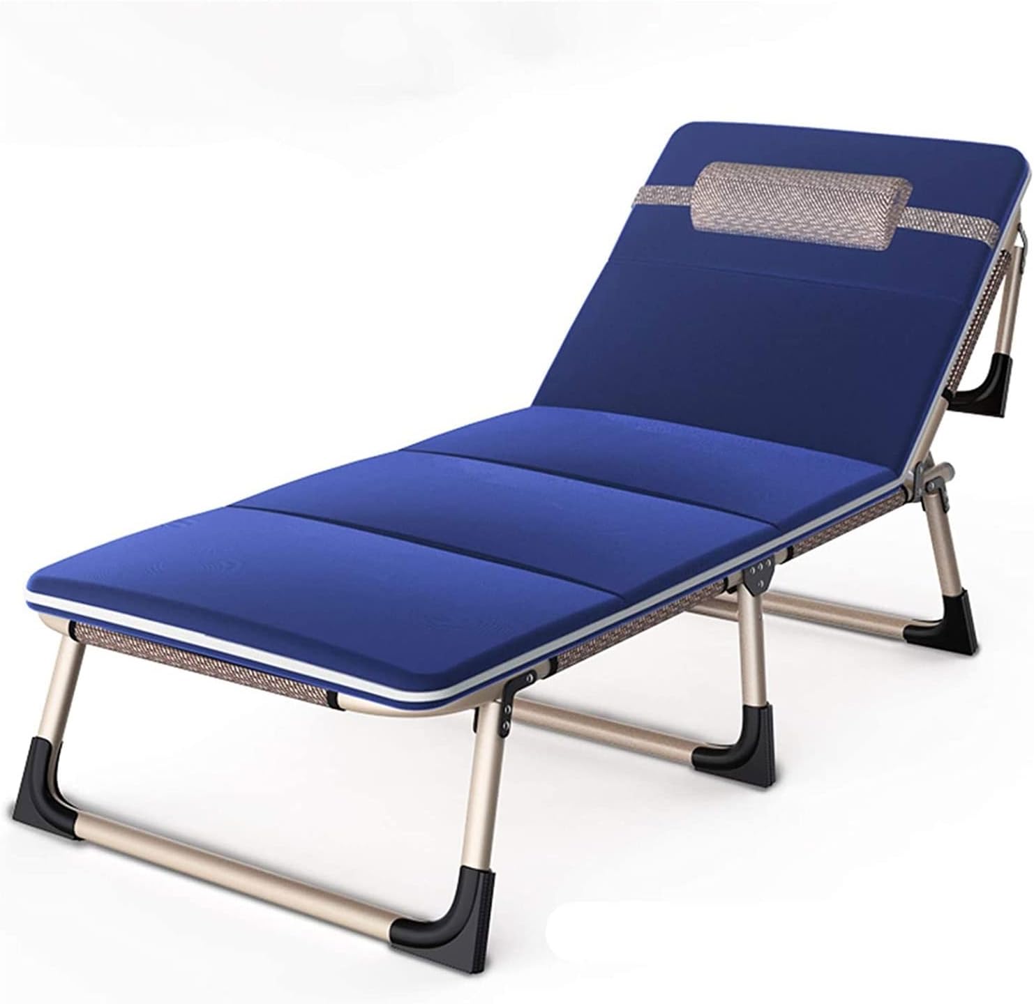 Portable Folding Camping Cot Adjustable 4-Position Patio Reclining Lounger Chair,Office Lunch Break Single Bed,Breathable Fabric Material for Camping Garden Beach Outdoor Activities (Blue)