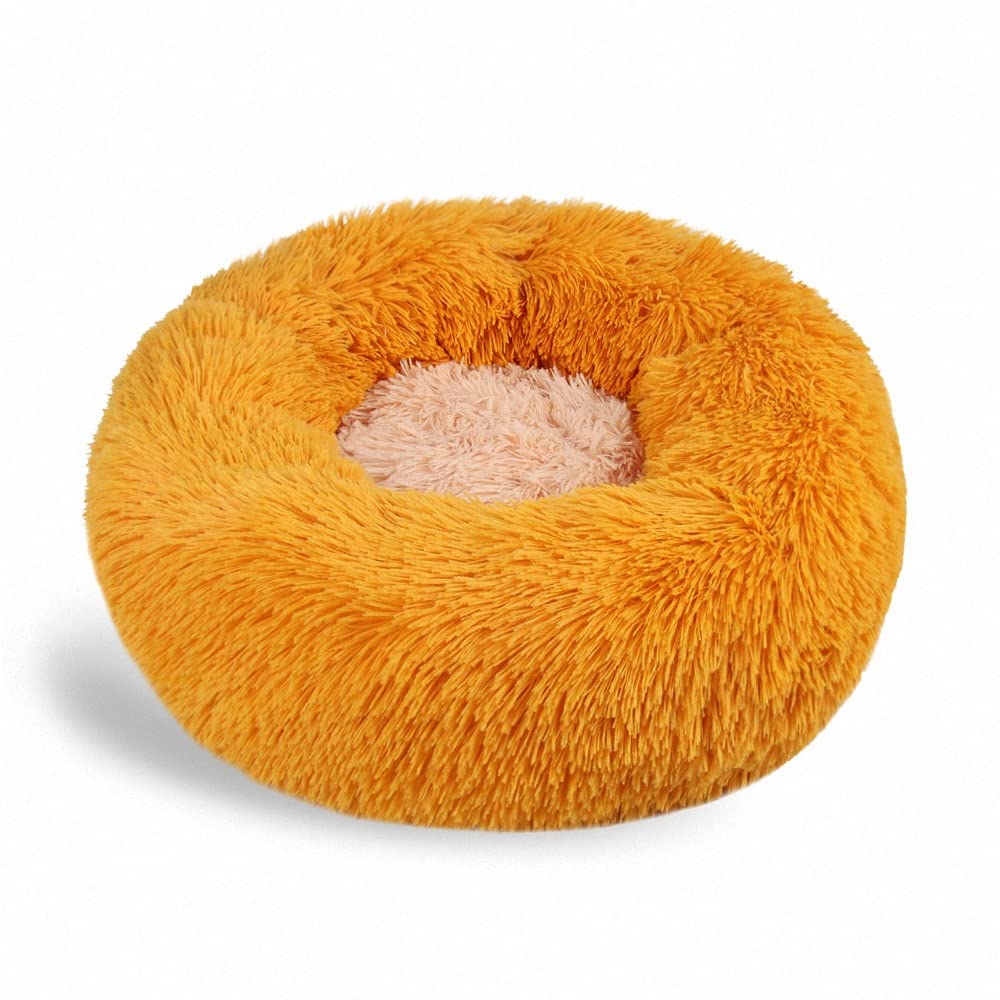 Lukery Dog Cat Donut Bed, Fluffy Plush Puppy Kitten Cuddler Round Bed, Warm and Soft Pet Cosy Anti Anxiety Beds for Small/Medium/Large Dogs (40CM,Orange)