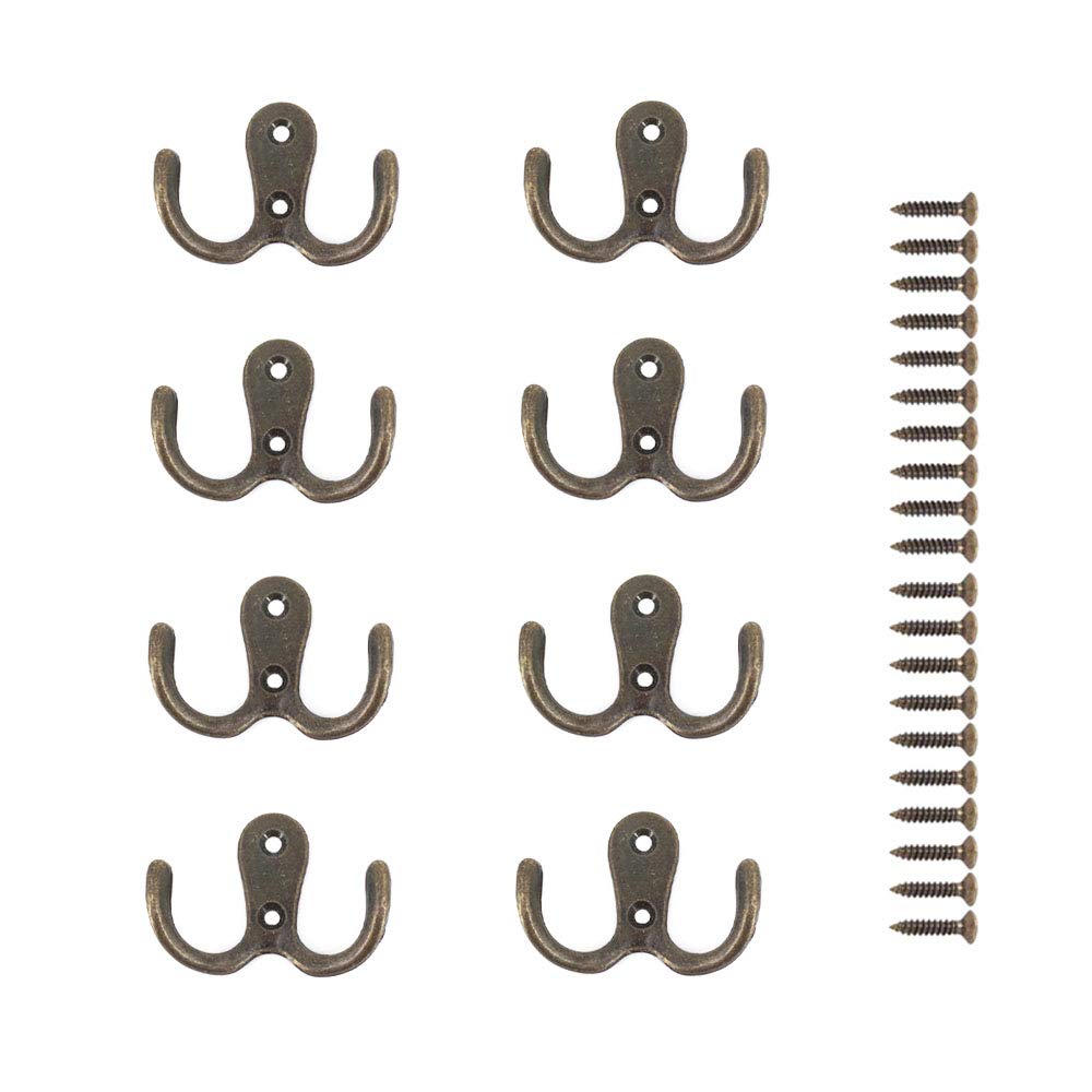 JINXIANJINXM 8 Coat Hooks Key Hooks Double Clothes Hooks Retro Metal Hooks Bronze Hooks Claw Hooks for Bathroom Bedroom Kitchen Door Wall Hanger with Screws