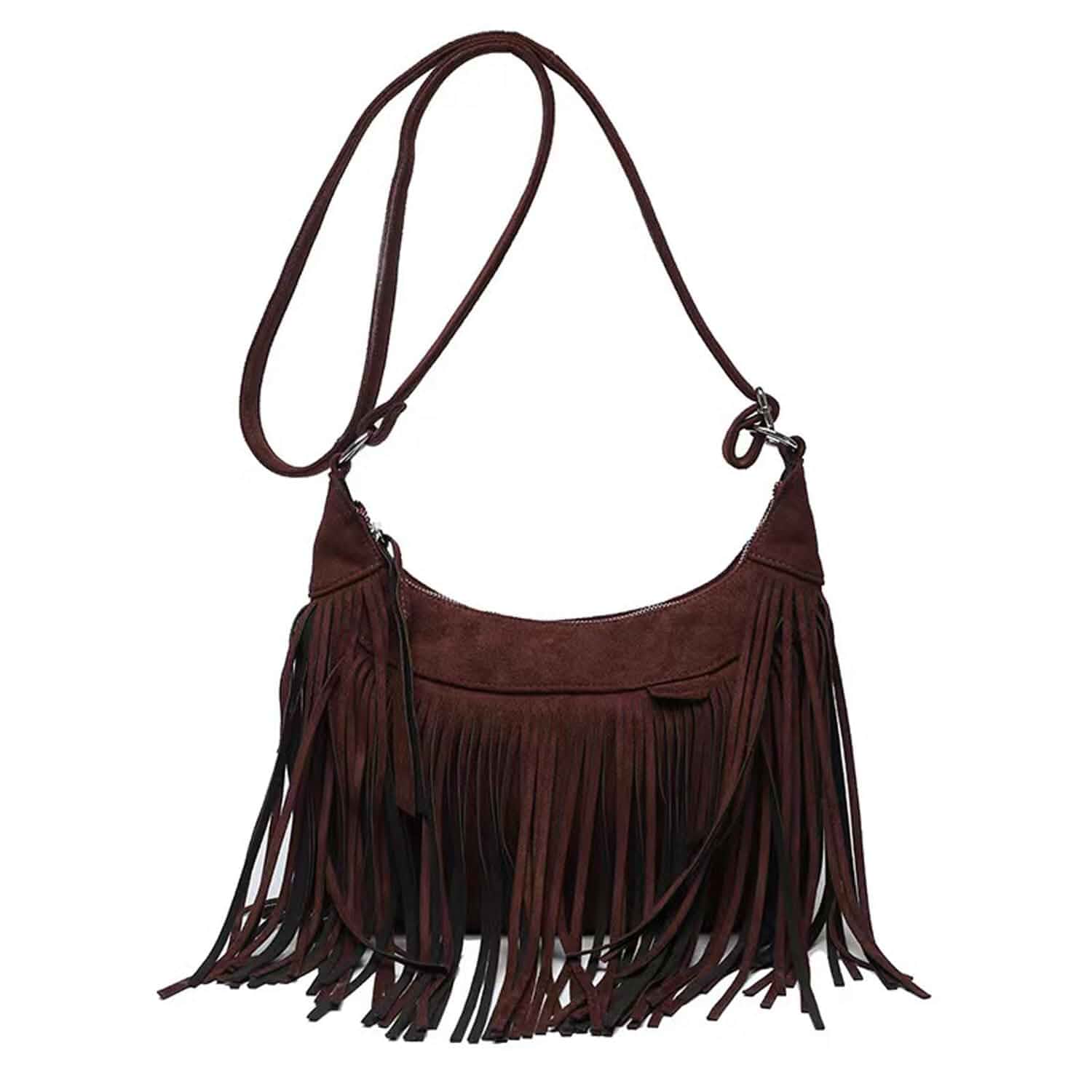 Women Fashion Fringe Purse Crossbody Bags Vegan Suede Hippie Tassel Hobo Shoulder Bag Vintage Handbags