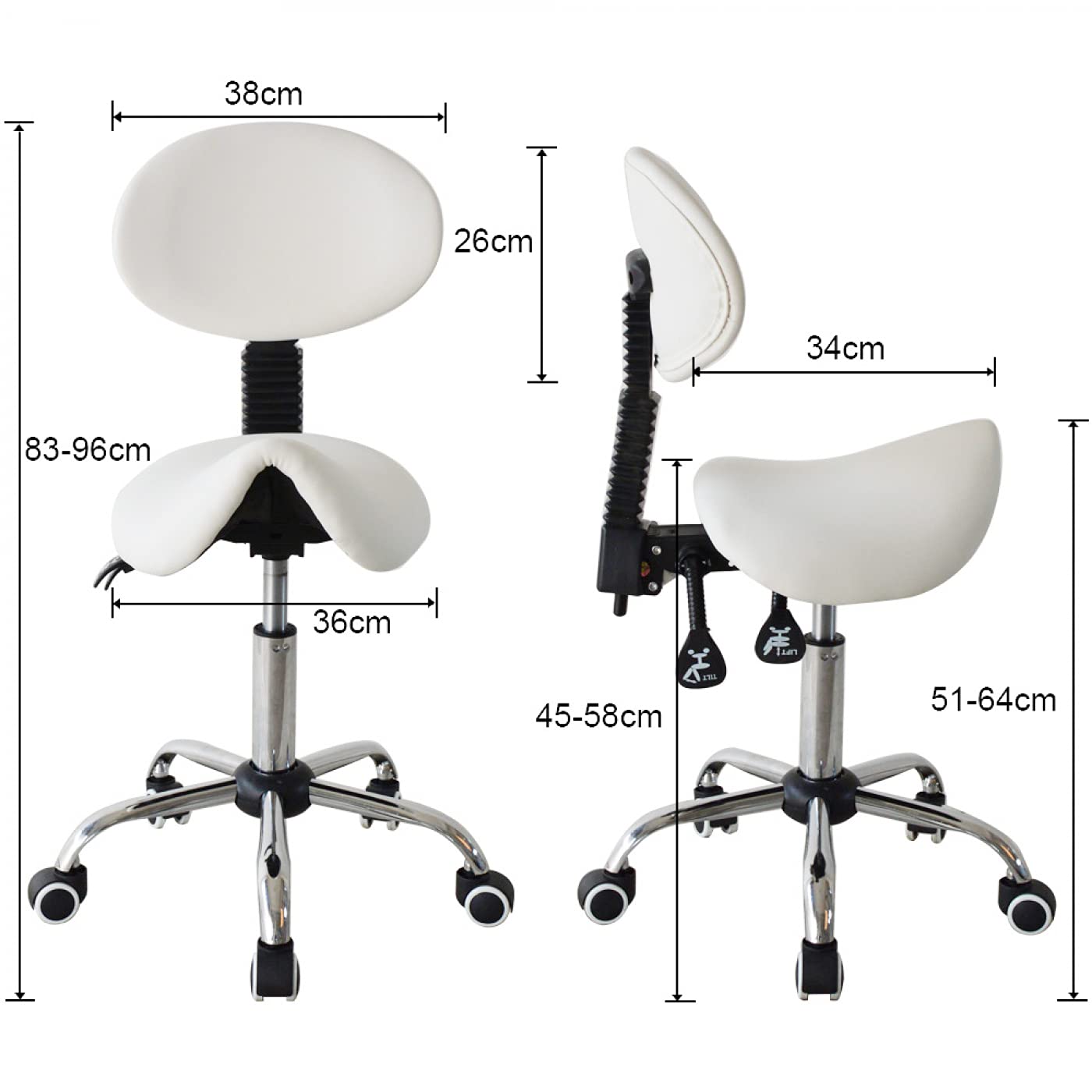 VDD Taburete ergonómico reclinable - Taburete de peluquería - Tabouret - Altura regulable