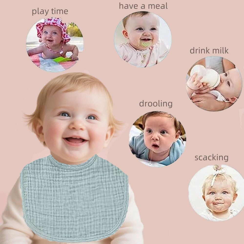 Oaygat 8 Packs Muslin Baby Bandana Dribble Bibs U-Shape Baby Bandana Drool Bibs with Adjustable Snaps Absorbent Newborn Bib Soft Feeding Teething Bib for Infant Toddler Unisex Boys Girls 0-36 Months - Image 2