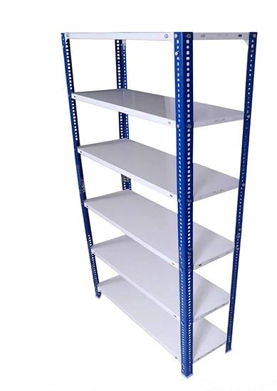 Menage Metal Slotted Angle Rack Shelving Unit Multipurpose Storage Rack (Ivory-Blue) (6 Shelf, 78 X 41 X 18 Inch)(22 Gauge Shelves,16 Gauge Angles)