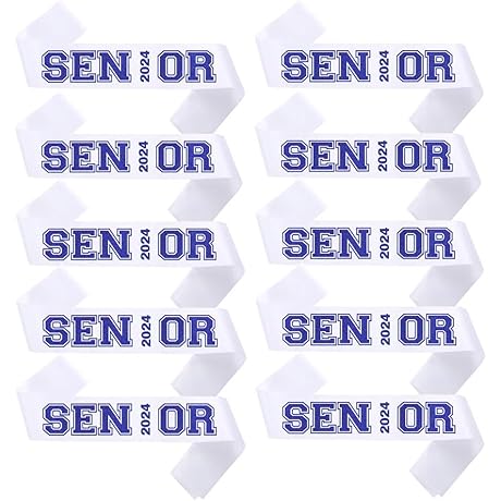 Senior Sash 2024, White Sashes 10 Pack with Blue Glitter Letters