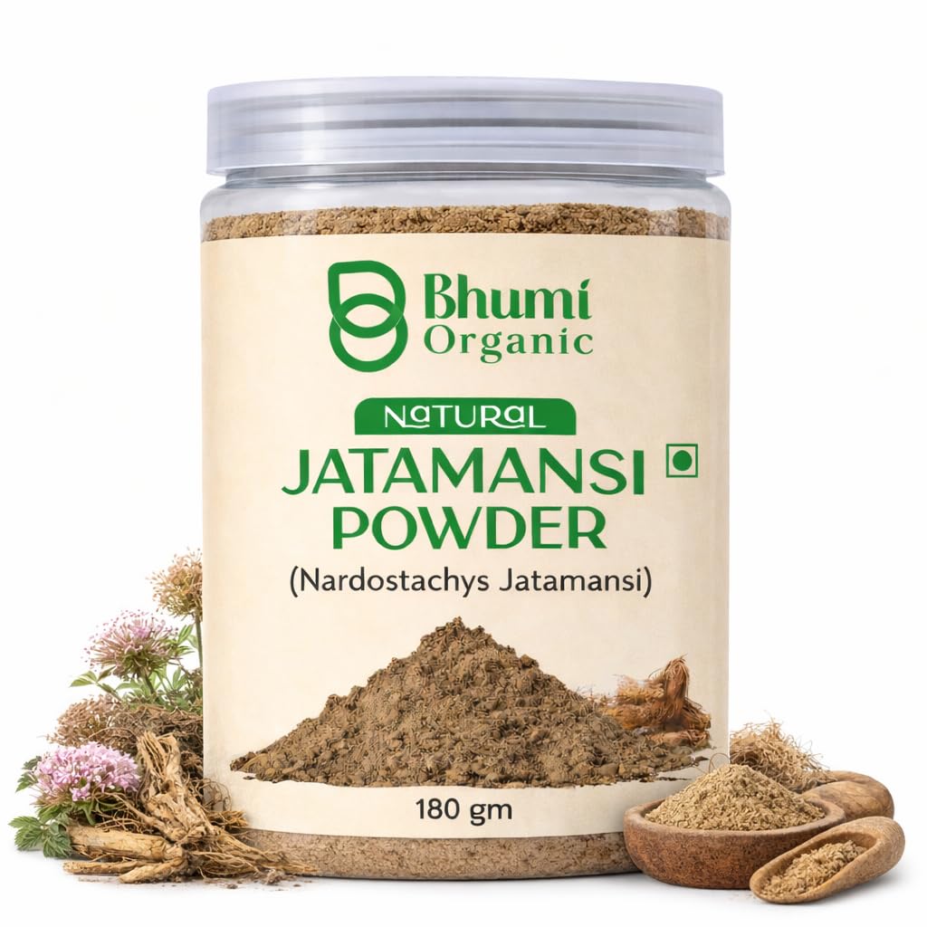 Bhumi Organic Natural Jatamansi Root Powder, 180 g | For Strong, Shiny, and Silky Hair, For Dandruff & Split Ends Free Hair, Moisturizes Scalp