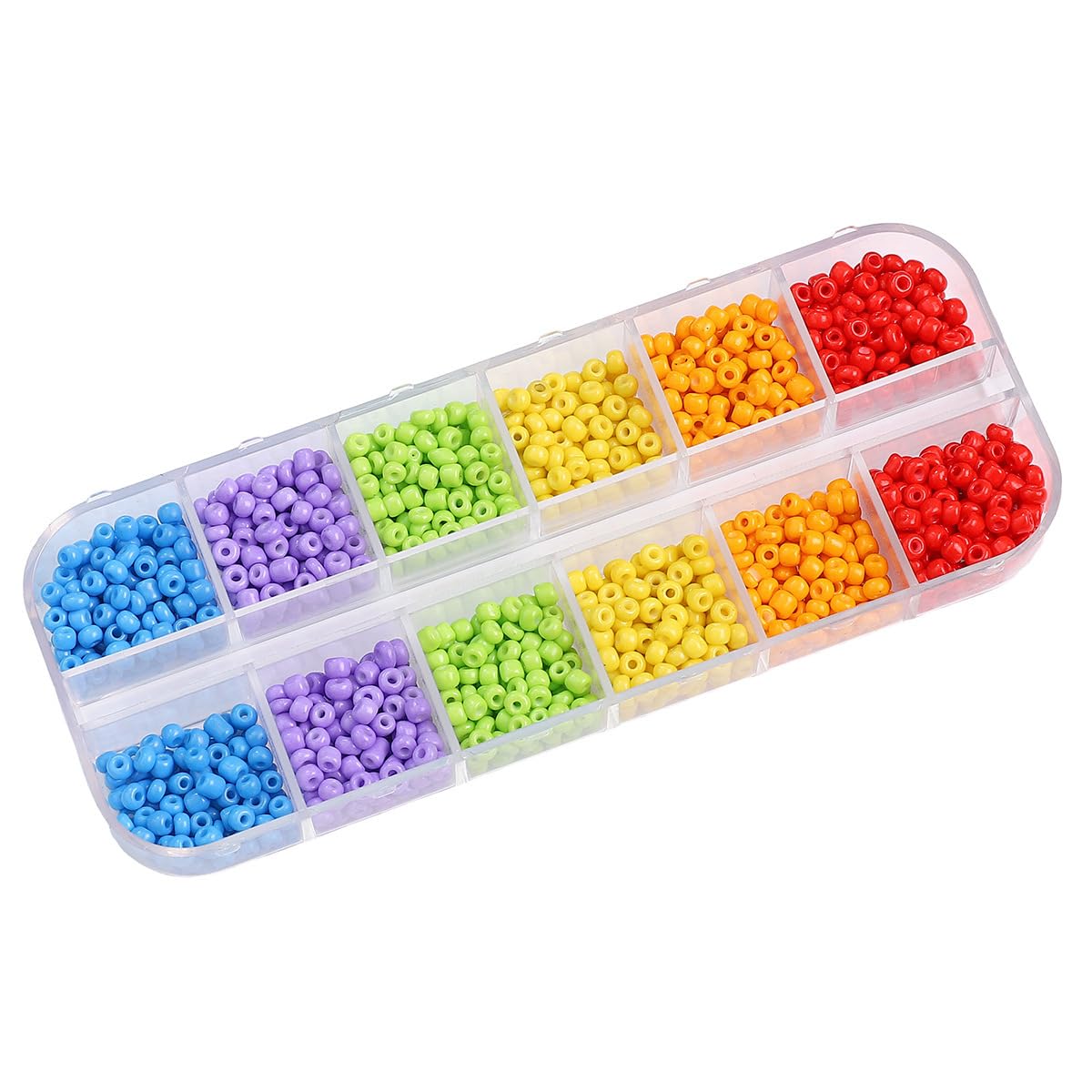 3mm Round Glass Seed Beads, Small Glass Craft Beads with Storage Box for Crafting, Bracelets, Keychain Making, About 2000Pcs, Rainbow Color