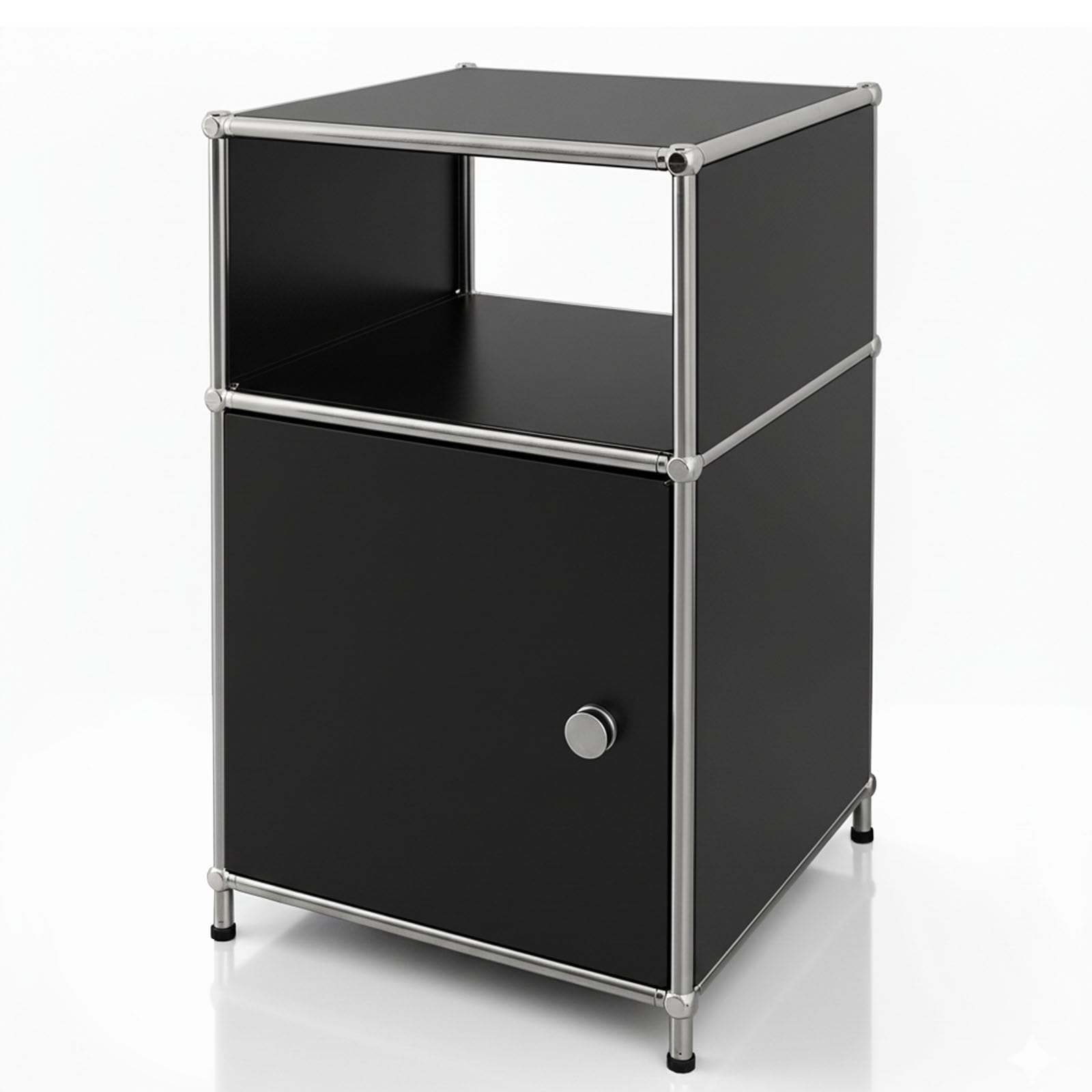 Regal Floordirekt, metalowa półka, stolik boczny - czarny, chrom, 65Hx40Ax40P cm - System modułowy w nowoczesnym designie, metalowa półka do salonu, biura, przedpokoju - koncepcja stolika