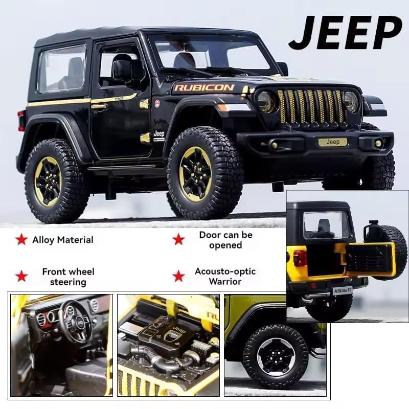 Image of 1:32 Alloy Model Car Compatible for Wrangler Rubicon Style, Diecast Pull Back Toy Car with Light & Sound for Kids Boys Girls Gift (Black)