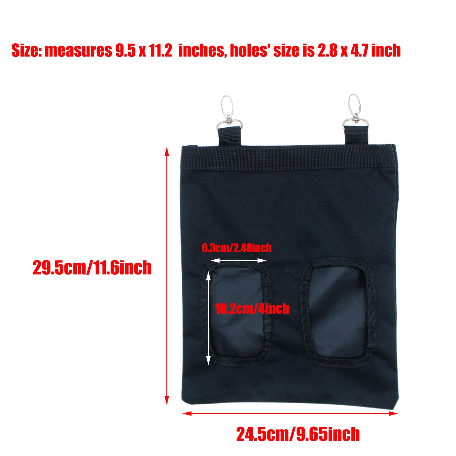 Kaninchen-Heu-Futterstation zum Aufhängen, Meerschweinchen, Heu-Futterstation mit 2 Löchern für Chinchilla, Hamster, Kaninchen, Kleintiere, Aufbewahrungstasche, Schwarz