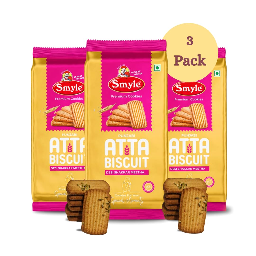 Smyle | Punjabi Atta Biscuits | 900GM Combo Offer (Desi Shakkar Meetha) | Whole Wheat Biscuits | Healthy Digestive Atta Cookies | Net Weight 300G Per Tray (Pack Of 3 Trays) (B0CWF4XFQ9) Amazon Price History, Amazon Price Tracker