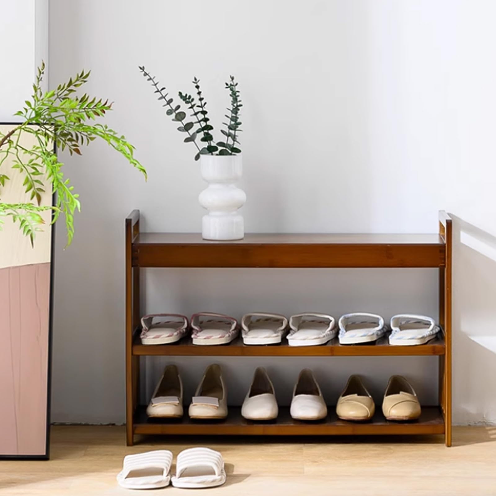 Generico Panca Porta Scarpe a 2 Ripiani in bambù - Organizzatore Stabile per l'ingresso, Ideale per Porta d'ingresso, Camera da Letto, Soggiorno, corridoio - Design Semplice (39 cm/15,3 Pollici)