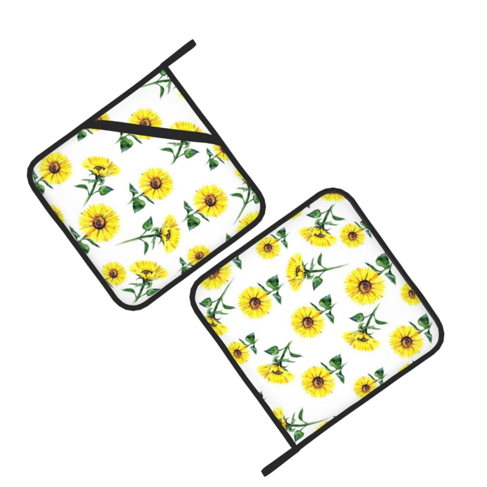 Summer Sunflowers Printed Oven Pot Holders Set of 2 Pcs Heat Resistant Kitchen Microwave Potholders for Cooking Baking Grilling