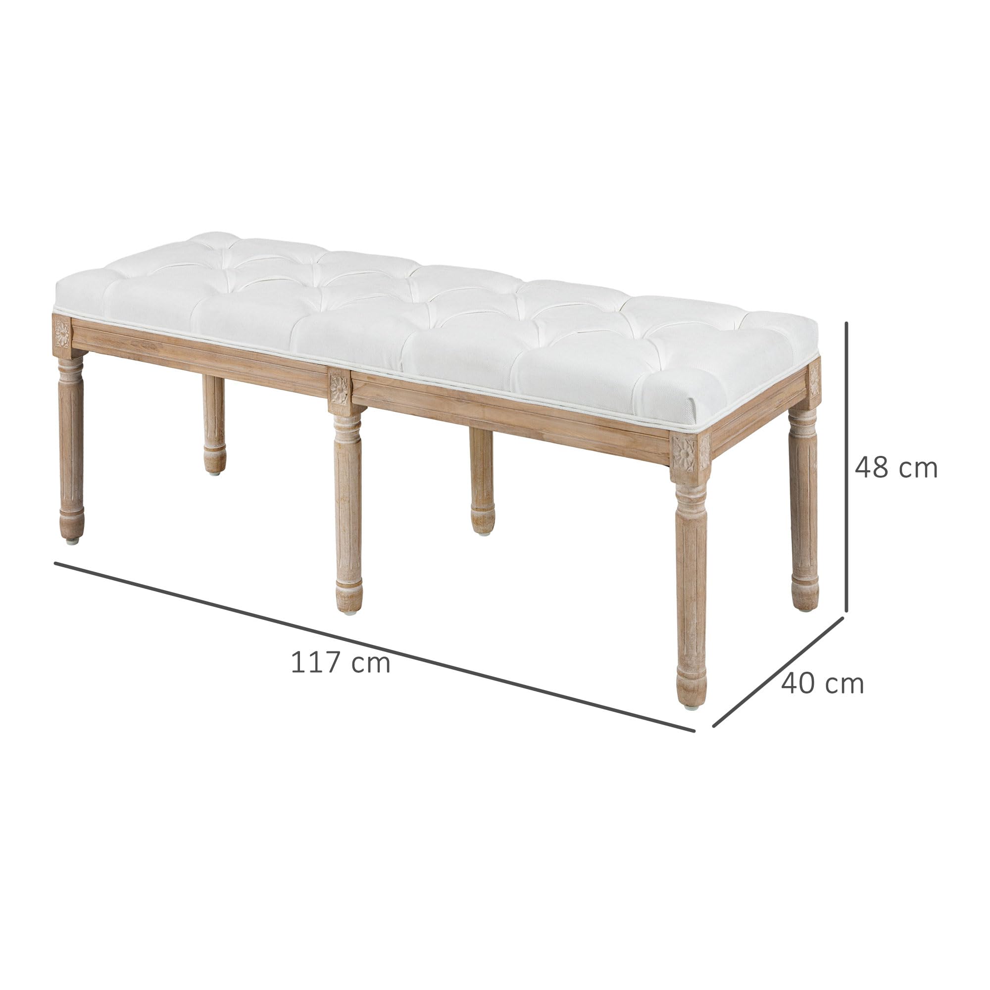 HOMCOM - Banco de asiento acolchado estilo vintage francés acolchado grueso revestimiento, tejido de aspecto lino, patas de madera maciza, crema