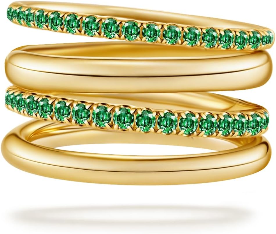 COLOYAN 18K Gold Plated Stackable Rings for Women Non Tarnish, Mixed Metals Multi Ring, Colored Cubic Zirconia Stacking Rings Jewelry