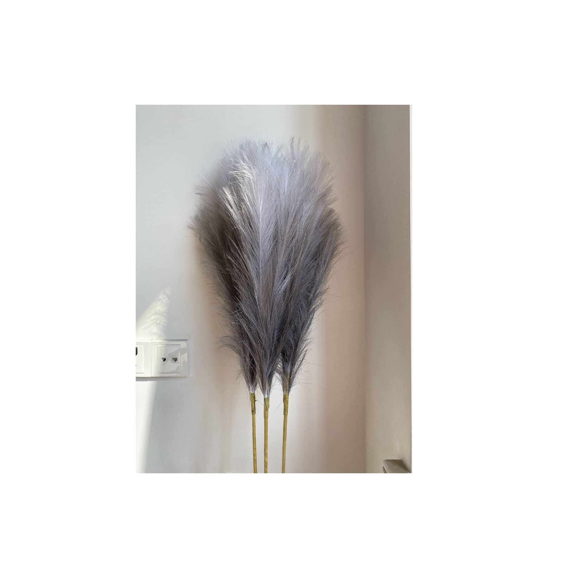 Tall Artificial Pampas Grass for Home Decor,Fluffy Large Fake Plants for Floor Vase,45inch Bouquet Feather Arranging,Boho Faux Non-Shedding Reeds for Room Farmhouse Living room Decorations (Grey)