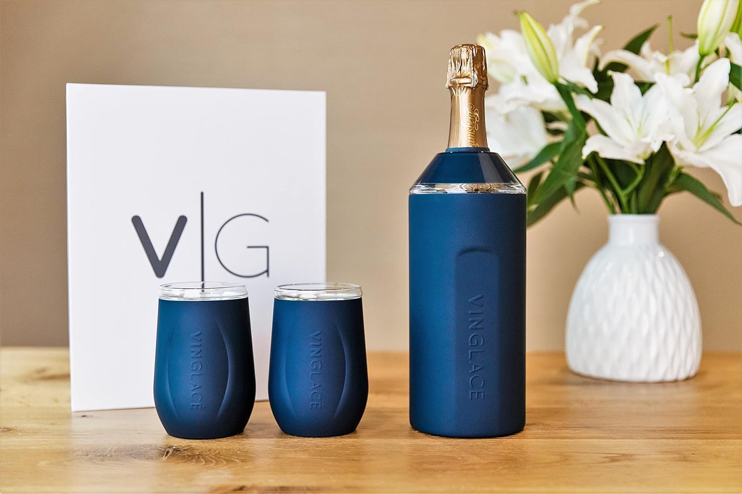 Personalized Vinglacé Wine & Champagne Bottle Chiller - A Unique Customized Gift for Wine Lovers (Navy)