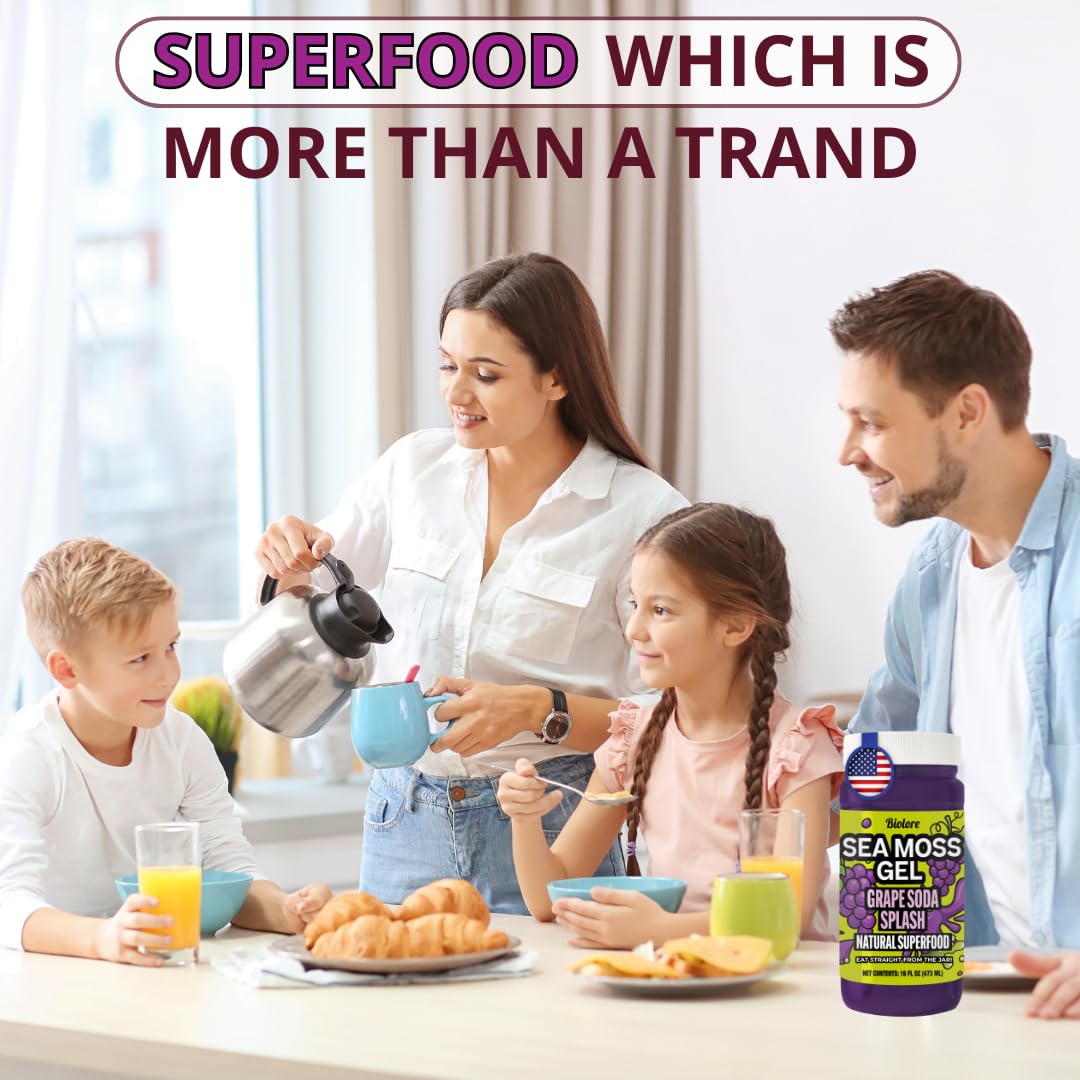 Biolore Sea Moss Gel Superfood – Grape Splash, 16 oz | 2-Week Supply | Wildcrafted Sea Moss Jelly with Minerals & Electrolytes, Vegan, Made in USA