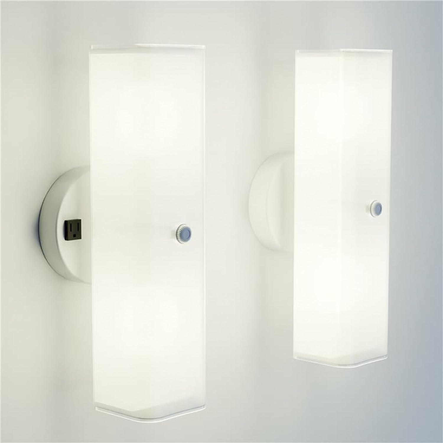 OHLECTRIC 2-Light 14-Inch Vanity Wall Light Fixture (2-Pack: 1 w/Built-in Outlet+1 Standard) White Frosted U-Channel Glass Shade, Dimmable Bathroom Lighting, 60W Contemporary Wall Sconce for Bath