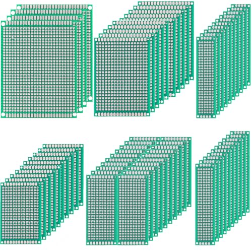 hiBCTR 64 pcs Green PCB Board - Double Sided Circuit and perf Board with 5 Sizes for DIY Electronics, Compatible with Bread Boards and Soldering Projects