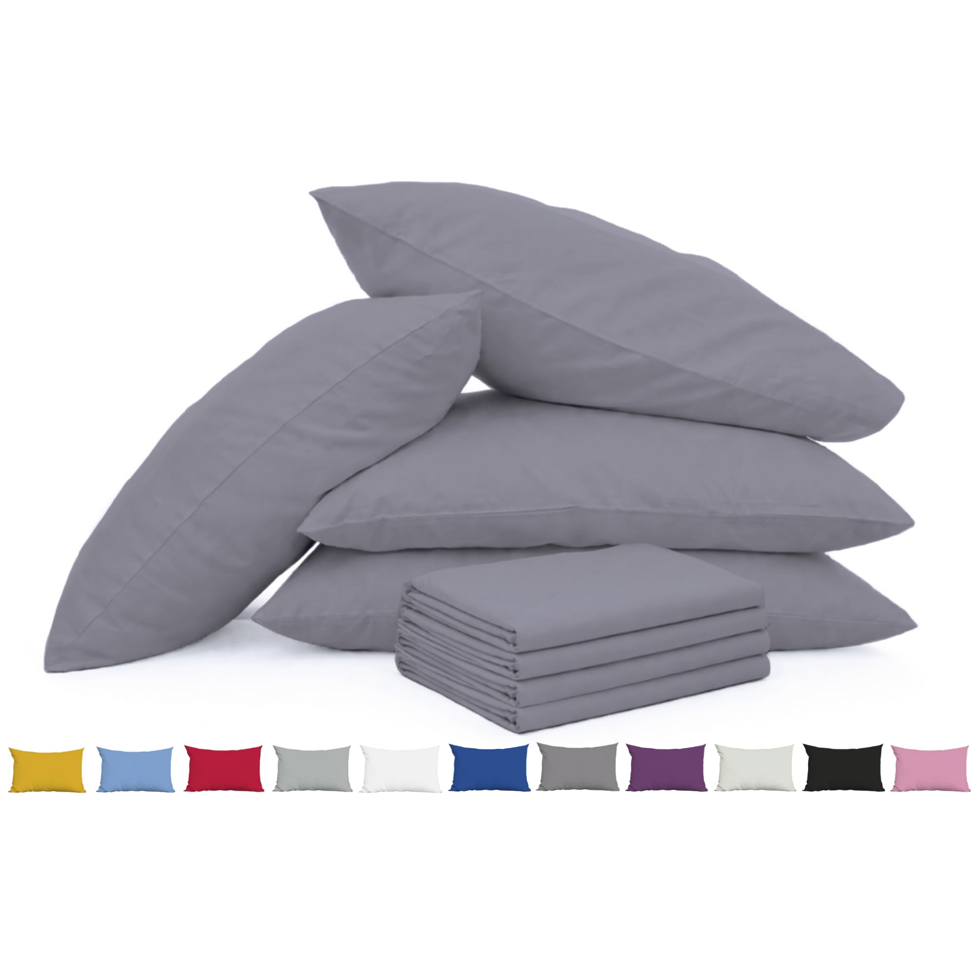 Pillow Cases 4 Pack Charcoal - 100% Brushed Microfibre UK-Standard Size 50x75cm Envelope Closure Pillowcases - OEKO-TEX Certified, Wrinkle & Fade Resistant Pillow Covers (Pack of 4, Charcoal)