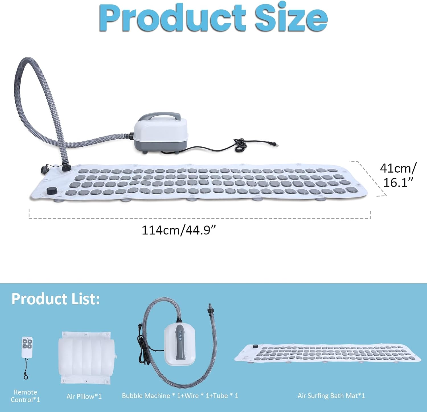 Electric Bubble Massage Mat,Bathtub Jets for Tub,Spa Waterproof Anti-Slip Mat, Electric Bathtub Bubble Massage Mat, Electric Air Pump and Adjustable Bubble Setting US