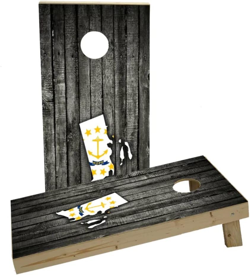 Wood Slate State Flag & Map (Rhode Island) Custom Cornhole Board Game Set