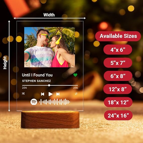 CanvasChamp Spotify Plaque Custom Gift with LED Base - Personalized Acrylic Song Plaque with Picture & Scannable Code for Christmas, Valentine's Gift (Cylinder Base, 16 W x 24 H)