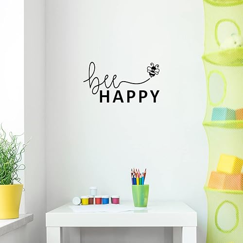Calcomanía de vinilo para pared Bee Happy 28 x 15 pulgadas Be Happy Little Bee Shape Modern Cute inspiradora calcomanía para el hogar oficina