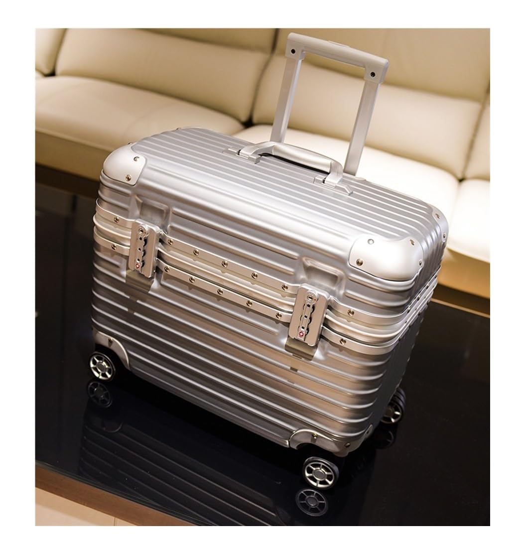 Walizki Walizka PC+ABS Wytrzymała twarda walizka z podwójnymi kółkami obrotowymi, kosmetyczna walizka Bagaże(Blue,Silver,18in)