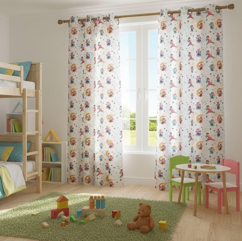 Image of 3D Printed Kids Room Curtains for Play School, Kids Bedroom Curtain Panel (1 Panel, 4X5 Feet) Fairy Curtain for Kids Room Girls Room, Window 5 ft Pink parde