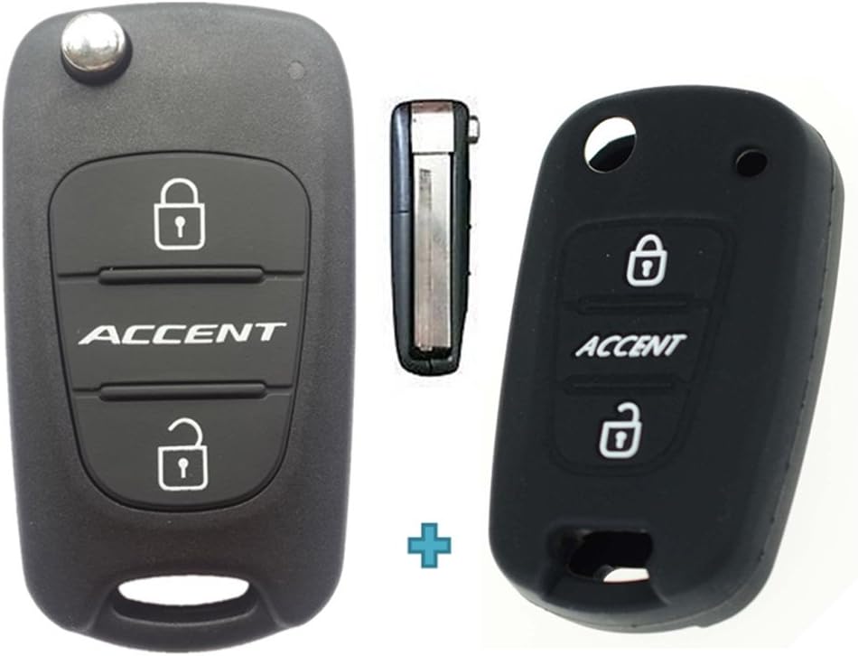 KEMANI Silicone Cover Rubber Key Shell Case for Hyundai Accent i20 i30 Flip Remote FOB 3 Button (Flip Accent +Cover)