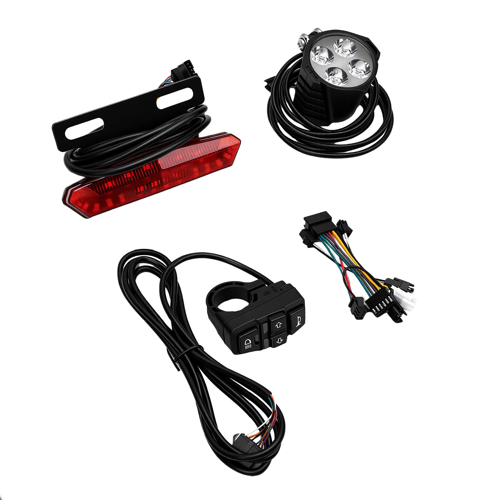 Juego de Luces para Bicicleta Eléctrica, Iluminación Brillante de 400 Lúmenes, Luz Trasera LED con Interruptor de Control de Manillar de Bocina para Bicicleta Eléctrica