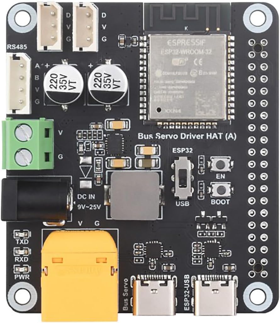 Serial Bus Servo Driver HAT for Raspberry Pi Integrates ESP32 and Servo Control Circuit UART USB-C Port Supports Wired and Wireless Communication Fits ST/RSBL Series Serial Bus Servos