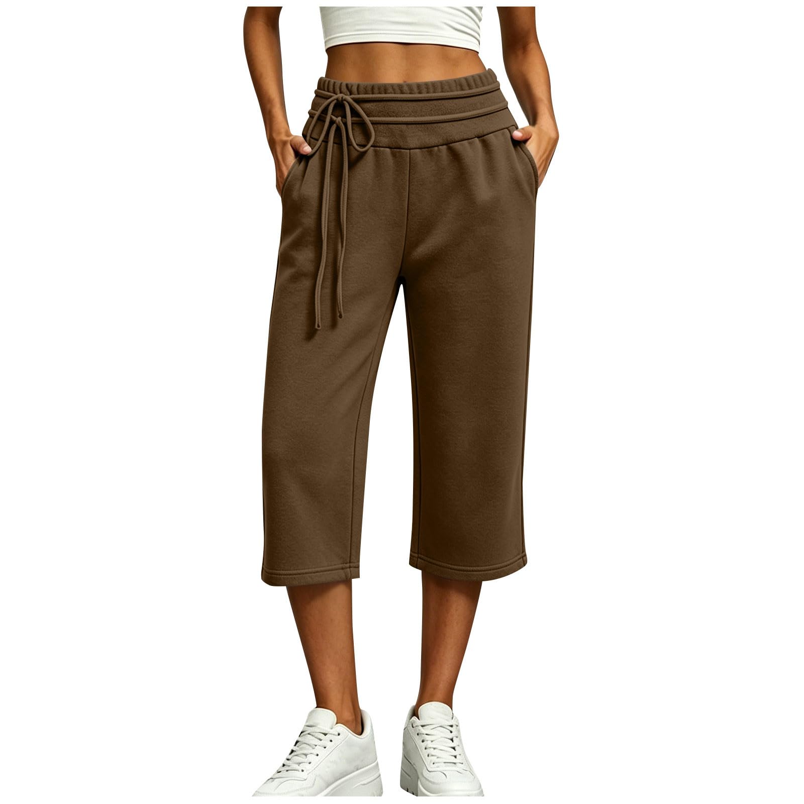 Pantaloni da Jogging Donna Pantaloni da Corsa con Elastico in Vita Pantalone Tuta Donna con Tasche e Coulisse Comodi 3/4 Pants Sportivi a Gamba Dritta Pantalone Baggy a Gamba Larga per Yoga e Fitness