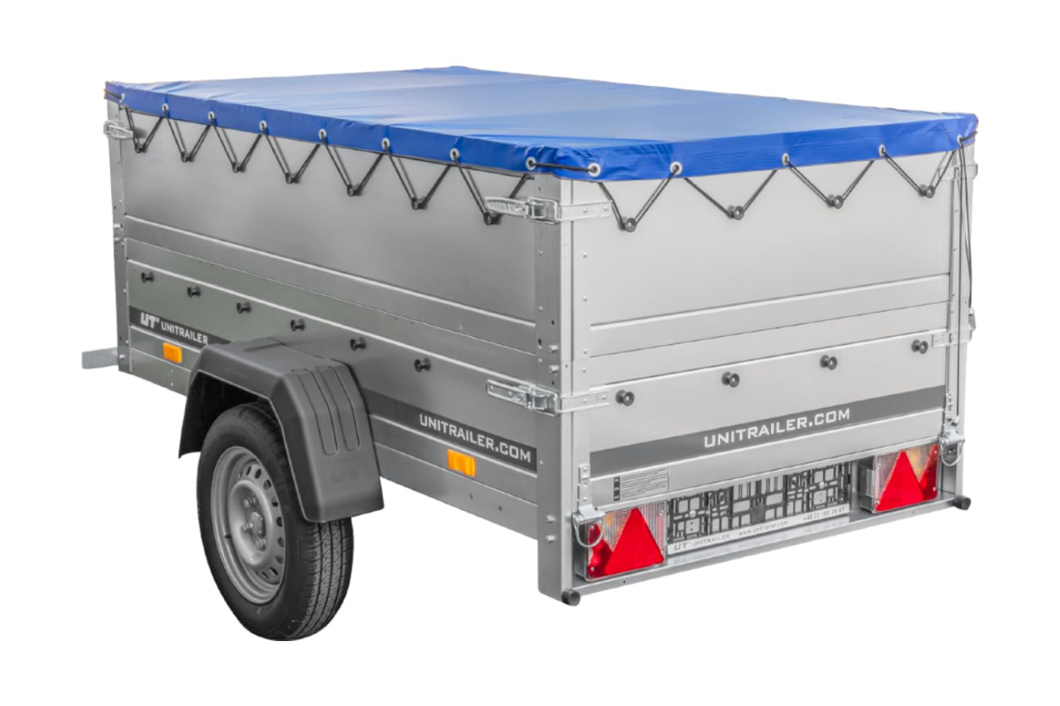 UNITRAILER Kippbarer Pkw Anhänger Garden Trailer 200 Kipp mit zusätzlichen Bordwänden, Stützrad und Flachplane