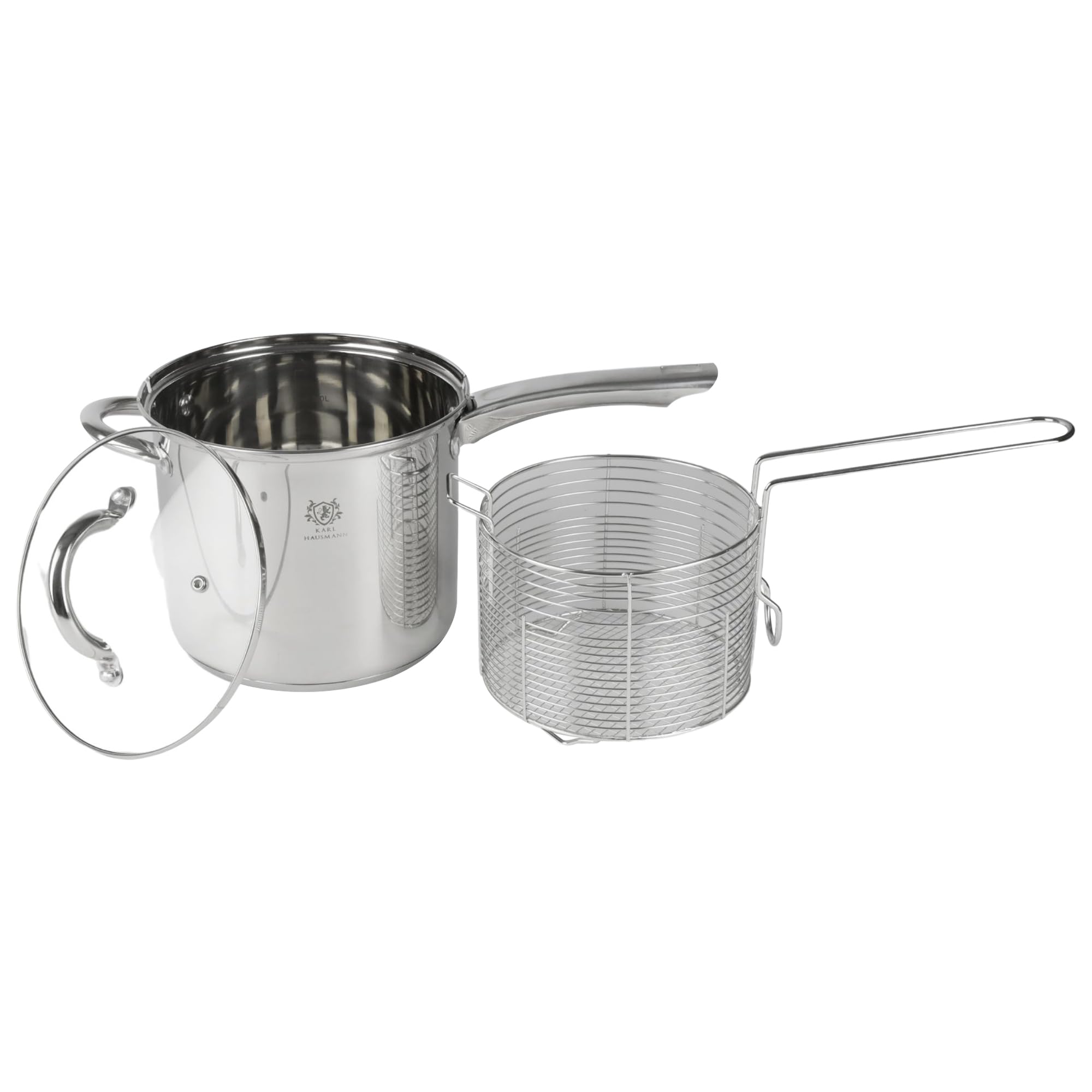 KARL HAUSMANN Pentola Per Friggere 3,6L Con Cestello - Cuociasparagi E Pentola Pasta In Acciaio Inox Per Induzione, Pentola Con Scolapasta E Coperchio In Vetro