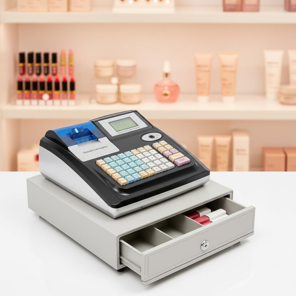 48 Tasten POS Registrierkasse Elektronisches Kassensystem für Einzelhandel | Mit Belegdruck, Produktverwaltung, Umsatzstatistik, Kompakt & Stabil für Laden, Café und Dienstleistungen